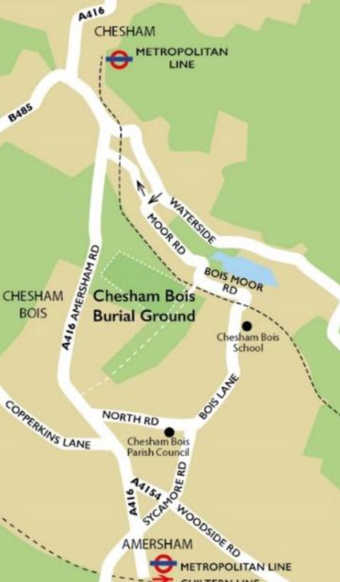 location map of chesham bois burial ground.