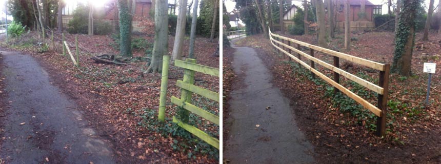 New fence at Tenterden Spinney, along Bois Lane, Chesham Bois