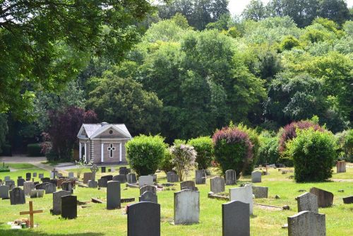 Photo of the Formal Burial Ground mid way up the hill toward the Chapel.