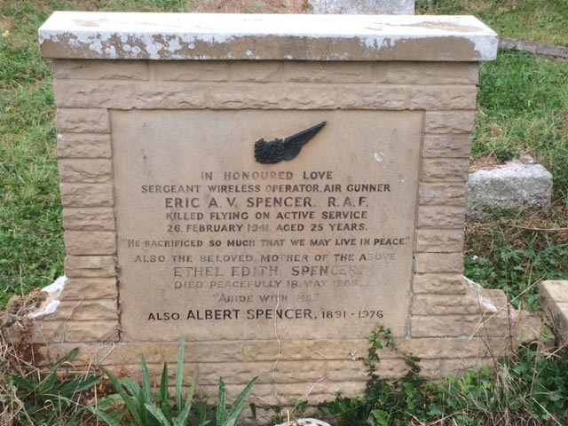 Memorial to Sergeant Eric Albert Spencer. RAF.