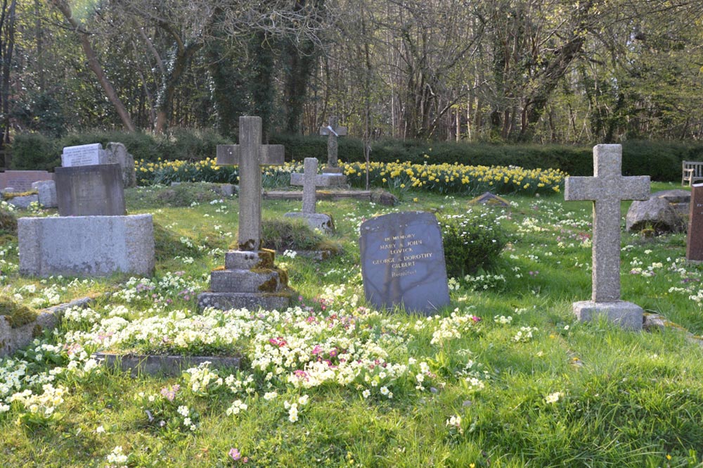 Photo of memorials in the orginal formal burial ground.