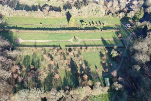 Overhead photo of Chesham Bois Original Formal, New Formal and Woodland Burial Grounds.