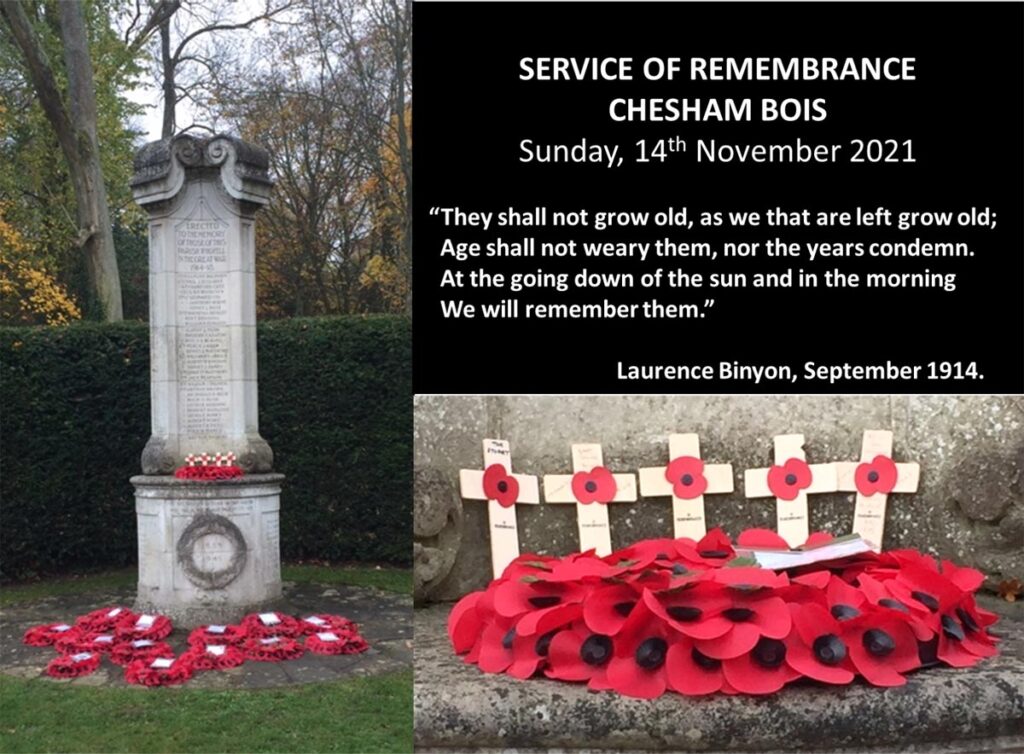 Chesham Bois War Memorial and text 2021