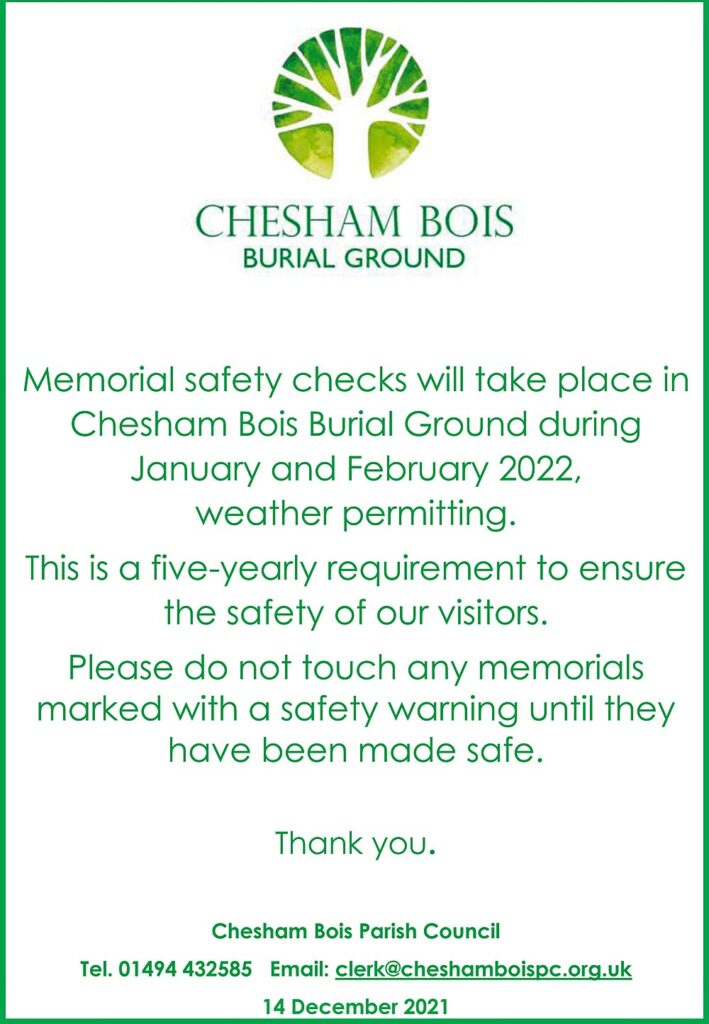 safety notice chesham bois burial ground works jan/feb 2022