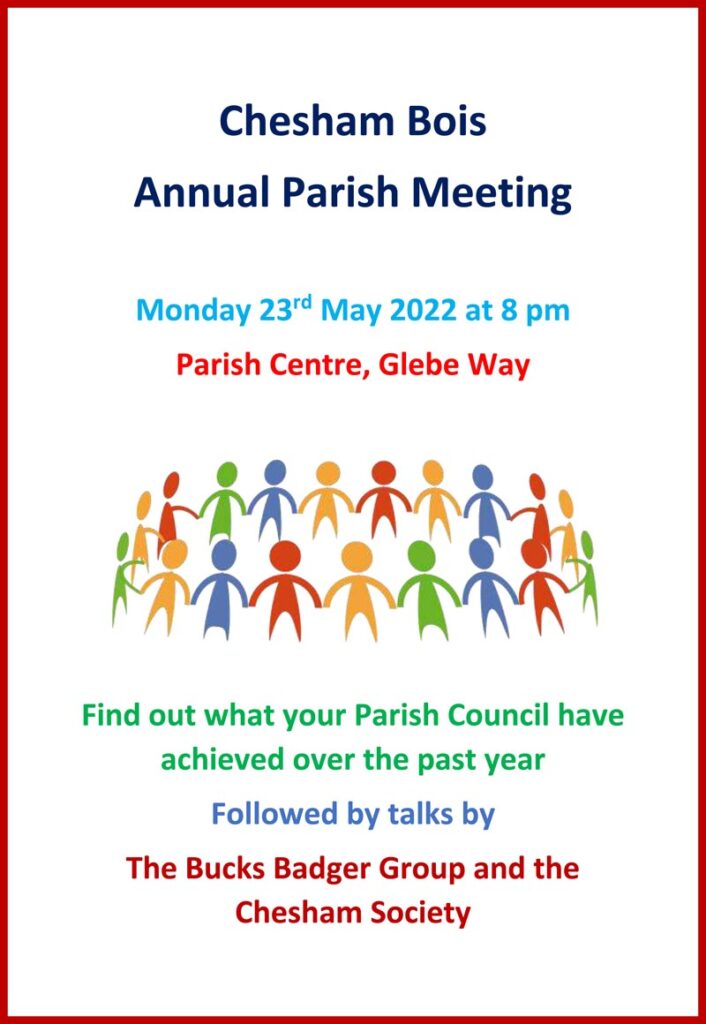 Poster for Chesham Bois Parish Council Annual Parish Meeting 23 May 2022